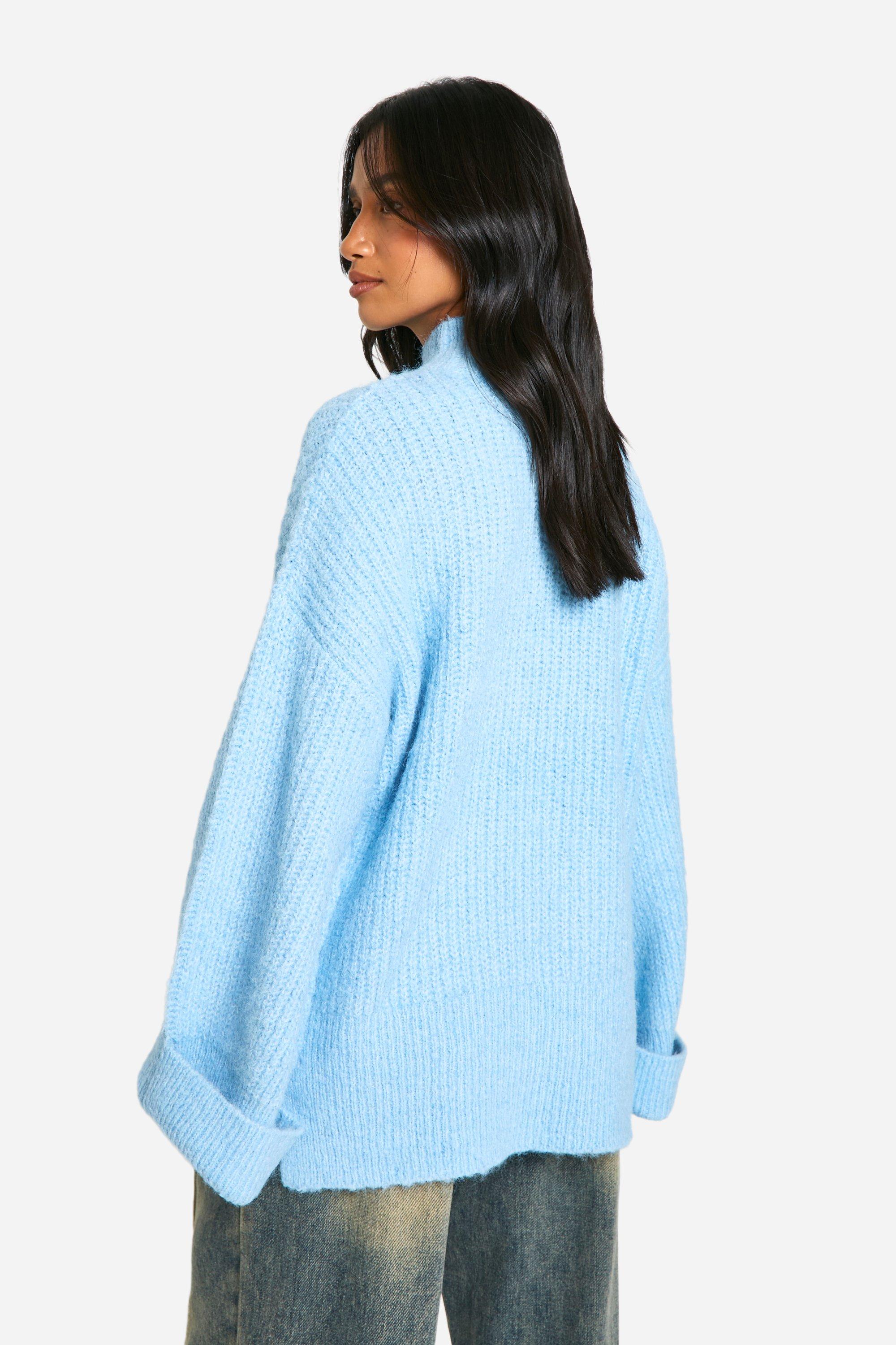 boohoo Petite Oversized High Neck Knitted Sweater Blue Size M